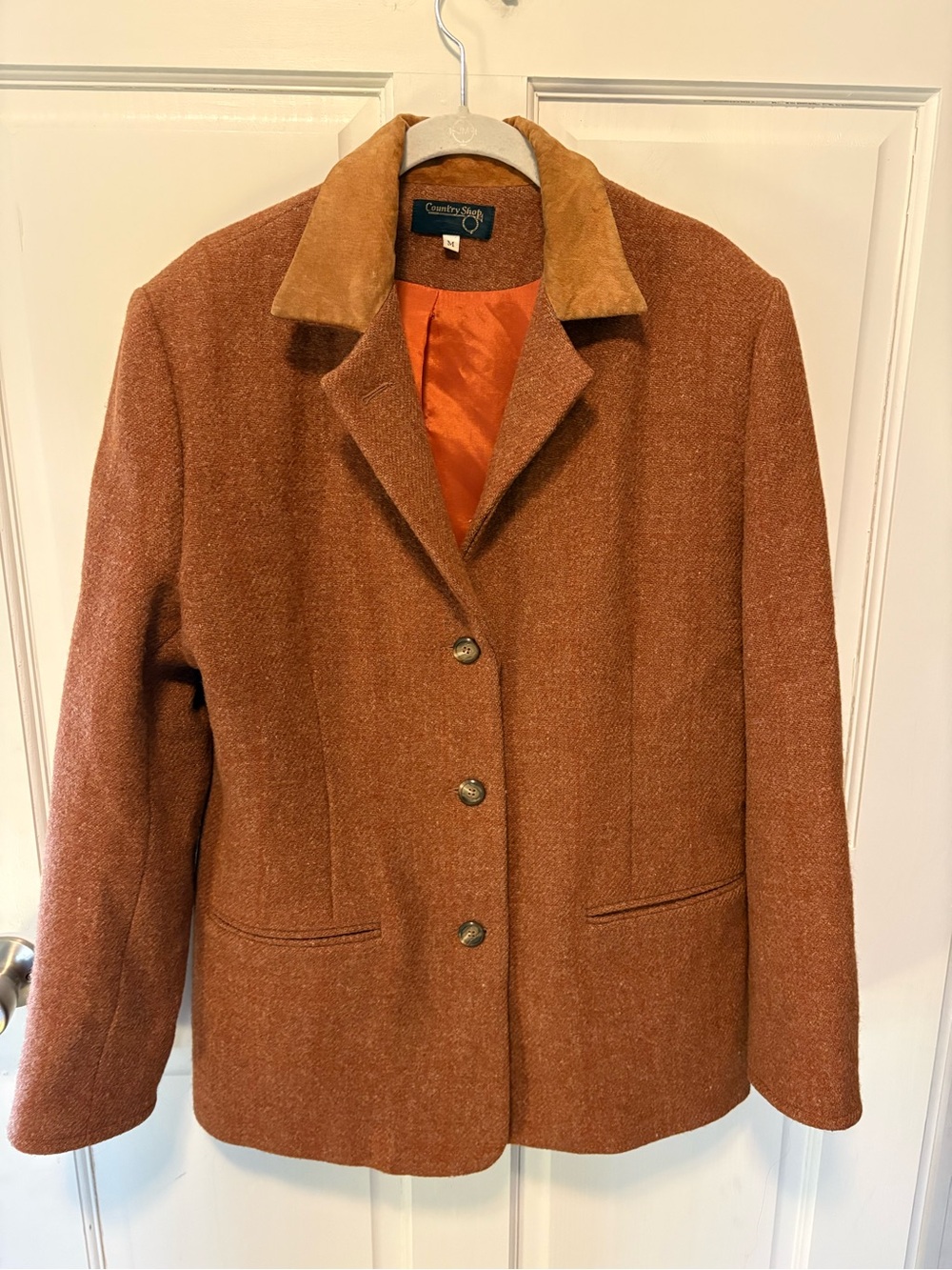 Country Shop Harris Scottish wool tweed orange vintage blazer jacket m medium